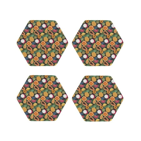 

Fuzoiu Tropical Fruits Print Leather Coasters Set Drink Coasters Set of 4 for Tabletop Protection Durable PVC Coasters Home Décor and Housewarming Gift-Hexagon