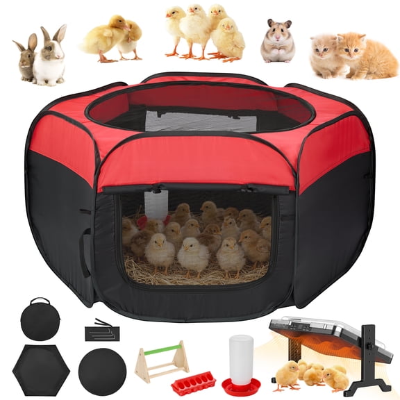 Magicfly Chicken Brooder Box for Chick Starter Kit with Heating Plate ,Playpen, Feeder, Waterer, Perch & Veggie Hanger for Indoor/Outdoor Use