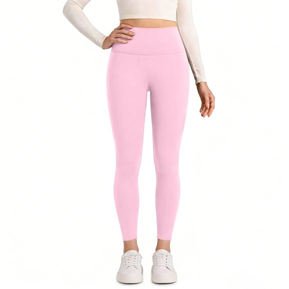 Women's High Waisted Yoga Leggings Solid Color Butt Lifting Workout Pants Quick Dry 4-Way Stretch Sports Tights for Gym Running Outdoor Pink M