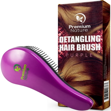 Detangling Hair Brush Best Detangler Comb - No Pain Detangler Brush For Curly Wavy Thick or Thin Hair - Black Purple and Combo Set - Premium Nature (Best Hairbrush For Spanking)