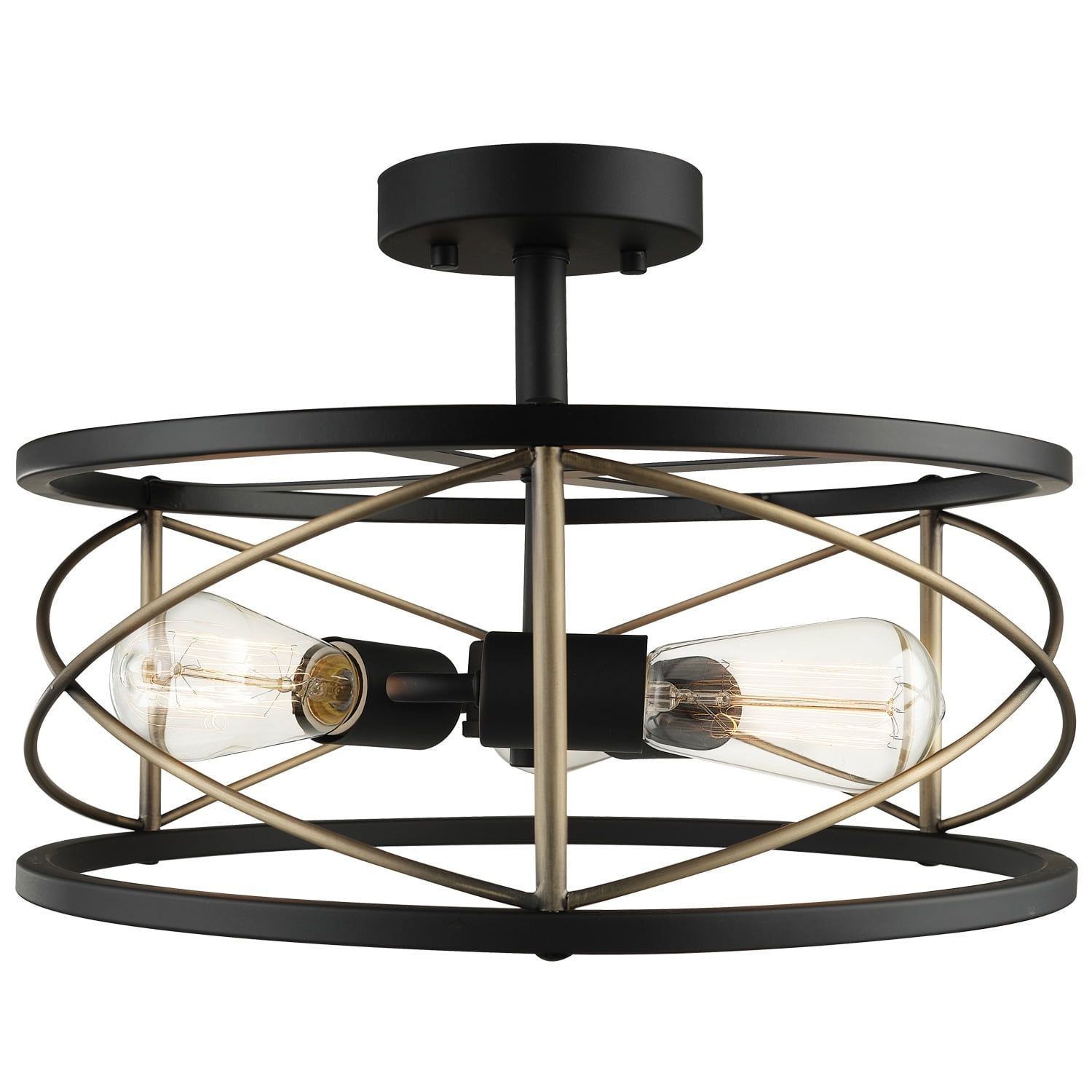 Globe Electric Denali 3-Light Matte Black Flush Mount Ceiling Light with Brass Accents, 60869