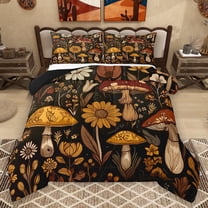 Homewish Bohemain Style Plant Bedding Comforter Set,Rustic Mushroom Twin Comforter Sets,Brown Flower Floral Bedding Set For Men Women,Microfiber Bedroom Decor Reversible,2pcs