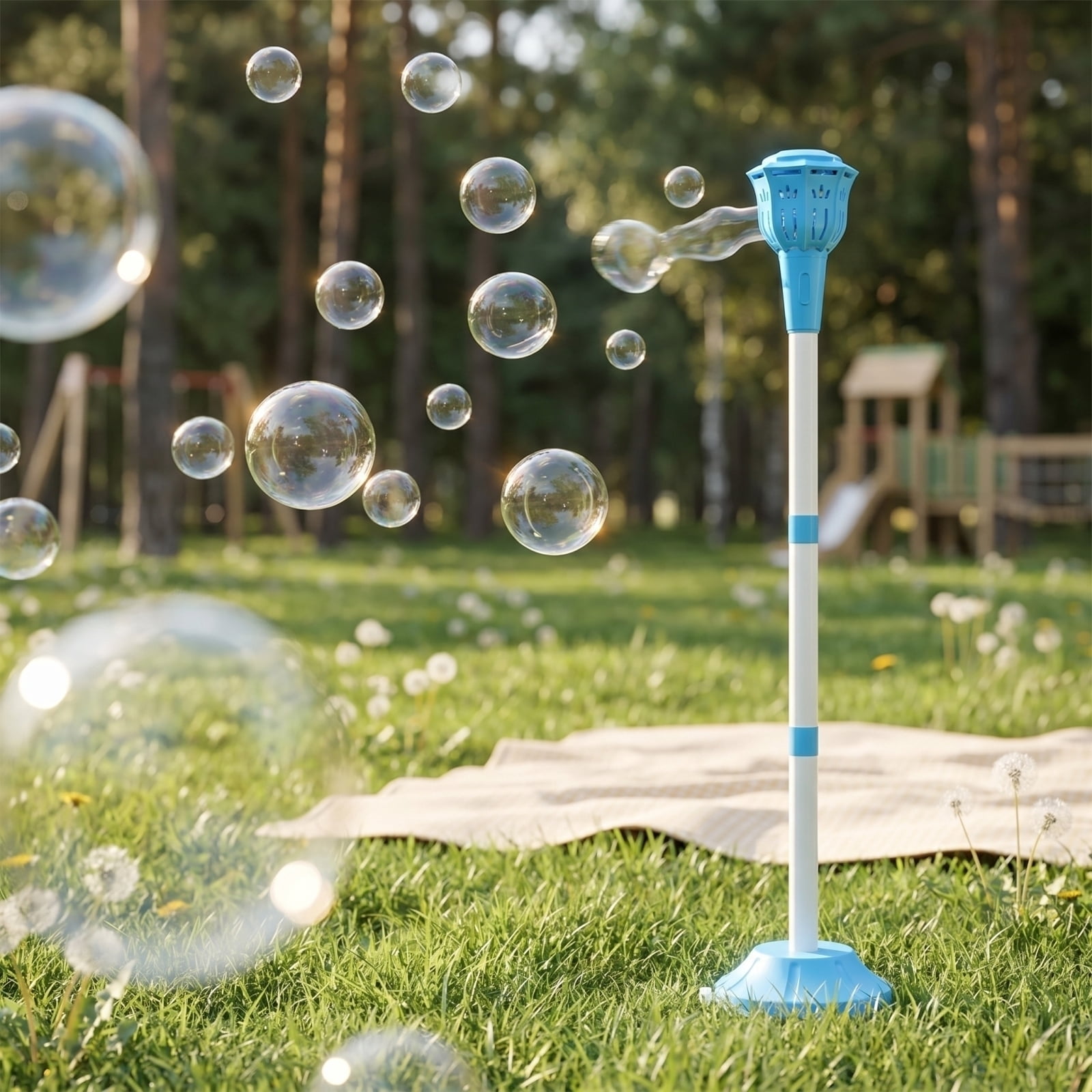 Standing Street Light Bubble Machine Rechargeable Automatic Electric Bubble Blower with Light & Music for Outdoor Camping Wedding Party Events with 1.69oz Bubble Solution(Pink-1pc)