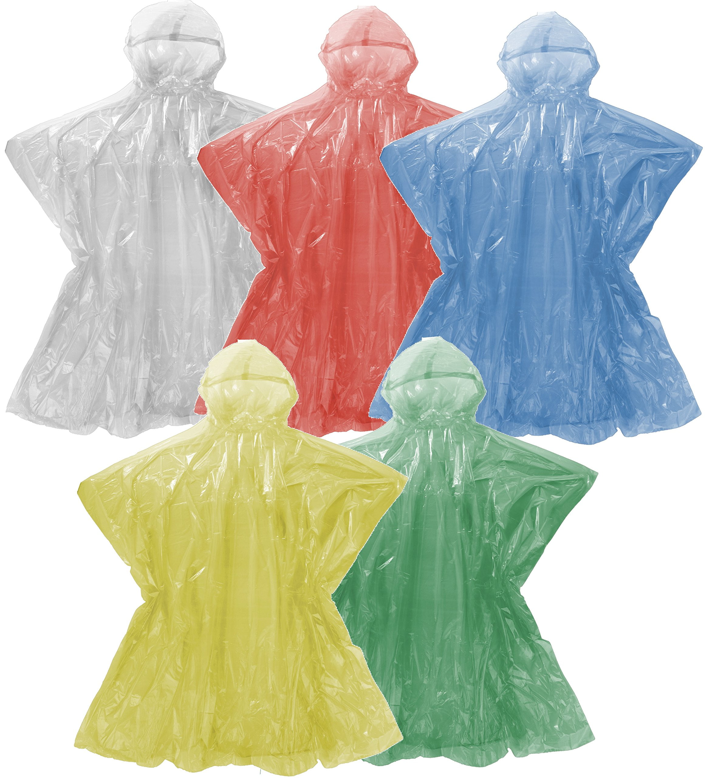 Wealers Rain Poncho Bulk Pack Disposable Ponchos Adults Emergency Raincoat Hood Strings Multi Colors 