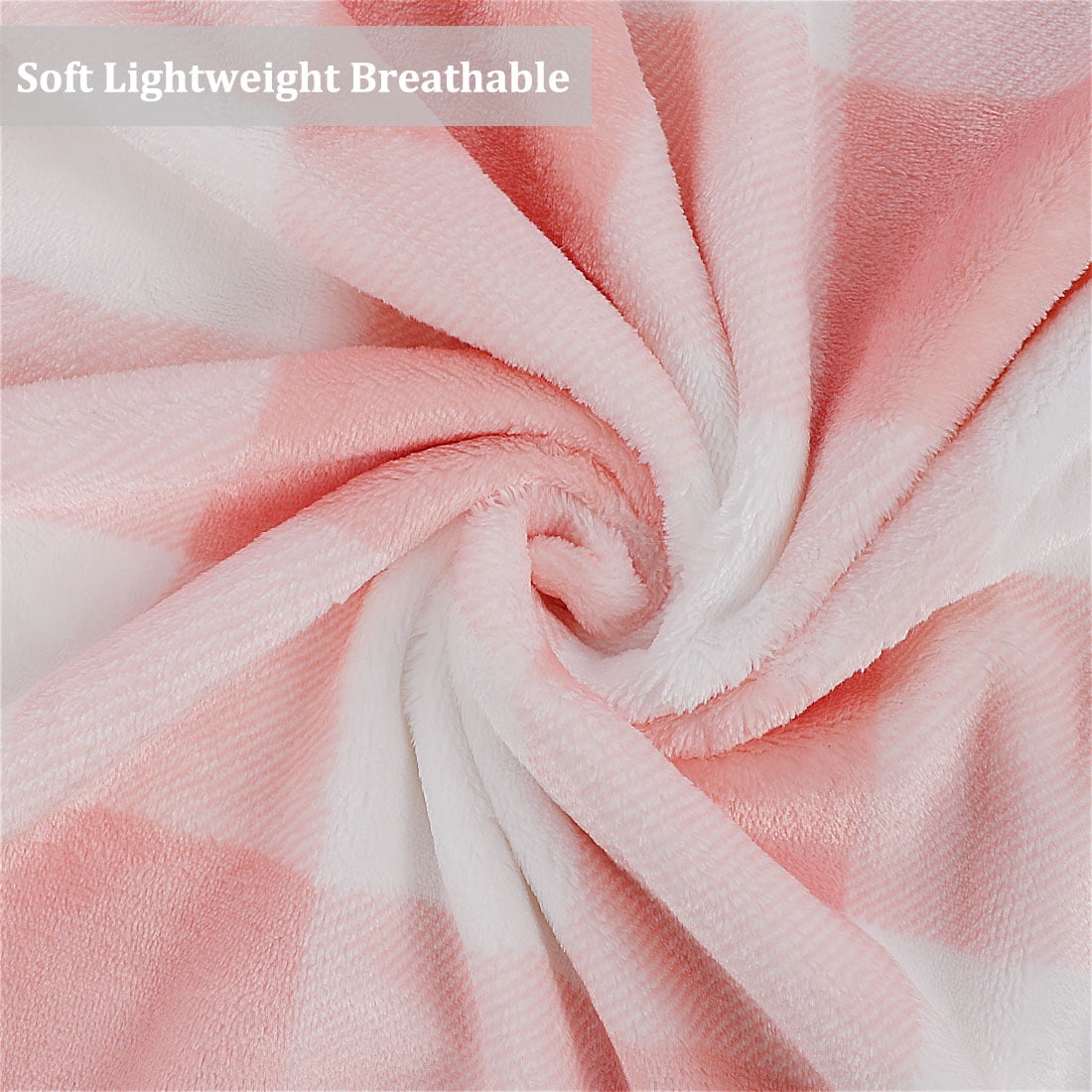 Plaid Soft Plush Fleece Blanket for Sofa Couch Bed Pink and White 50" x 60"
