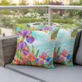 thumbnail image 4 of Spring Flowers Pillow Covers 2 Pack Vintage Watercolor Purple Pink Yellow Floral Leaf Gradient Blue Pillowcase Waterproof Outdoor Throw Pillow Cover for Patio Garden Square Cushion 20”x20”, 4 of 9