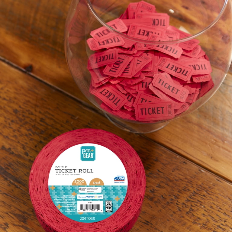 Pen+Gear Double Ticket Roll, Red, Consecutively Numbered, 2000