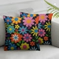 thumbnail image 2 of HENGT  Hippie Flowers Throw Pillow Cover Beautiful Colorful Spring Summer Floral Fashion BlackDecorative 2pcs Pillowcase for Bedroom/Living Room/Sofa/Farmhouse/Car - Cushion Cover, 2 of 6