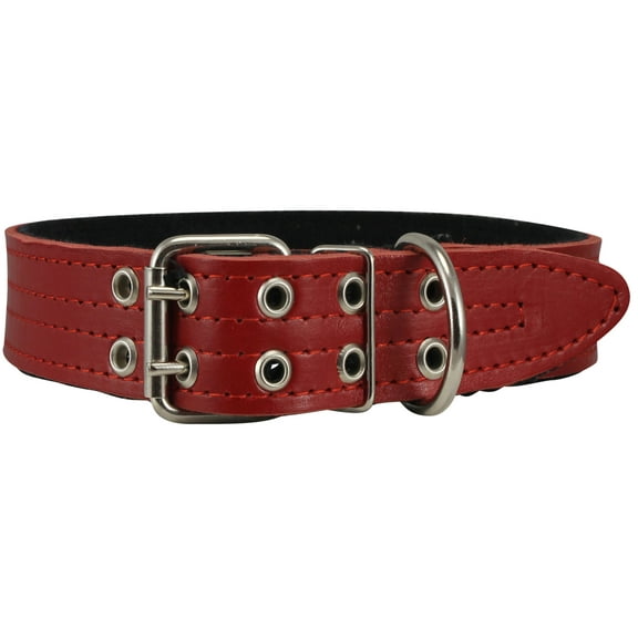 Genuine Leather Dog Collar, Padded Red, 1.5" Wide. Fits 14"-18" Neck Size , Medium