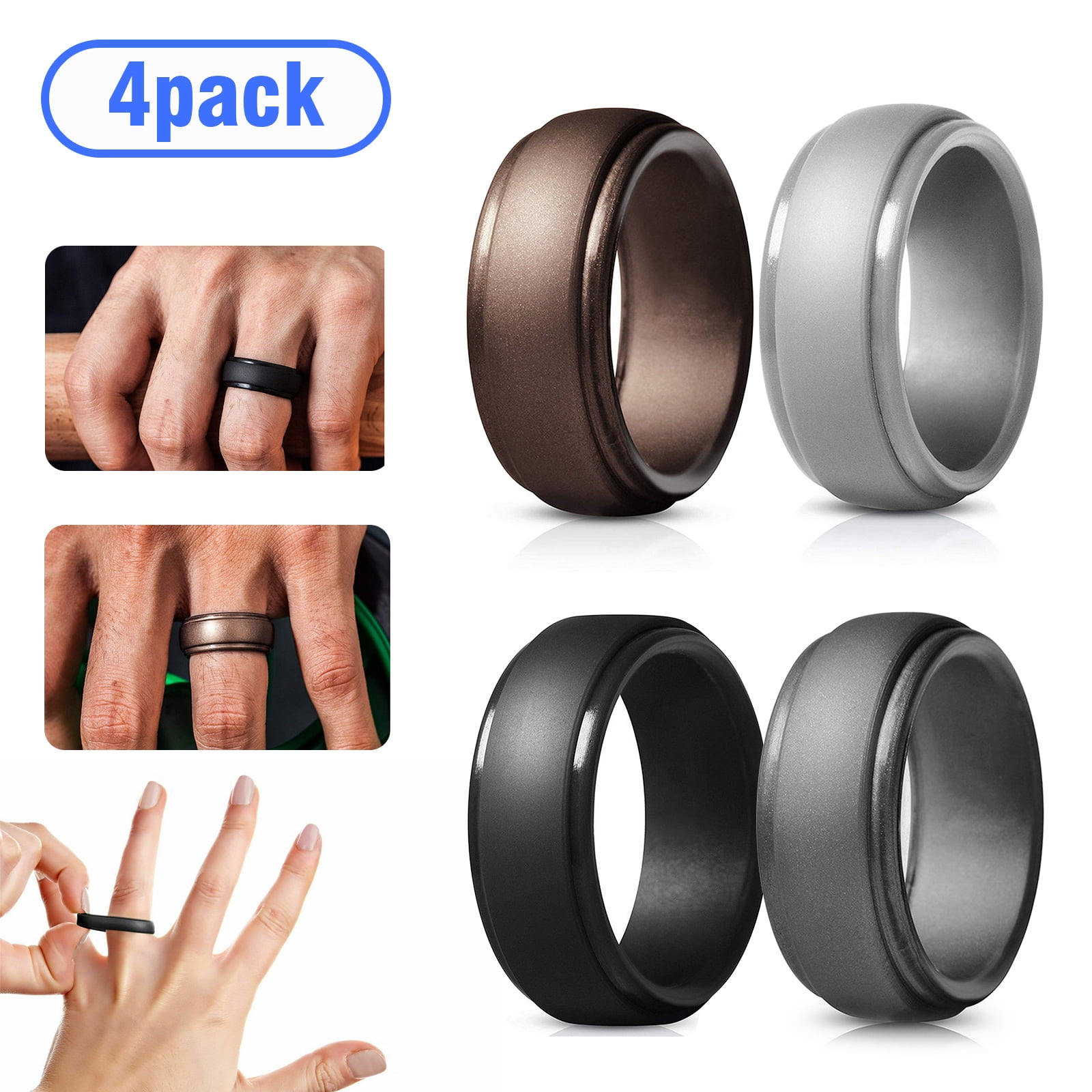 4X Medical Grade Silicone Wedding Ring Men Women Flexible Rubber Engagement Band 