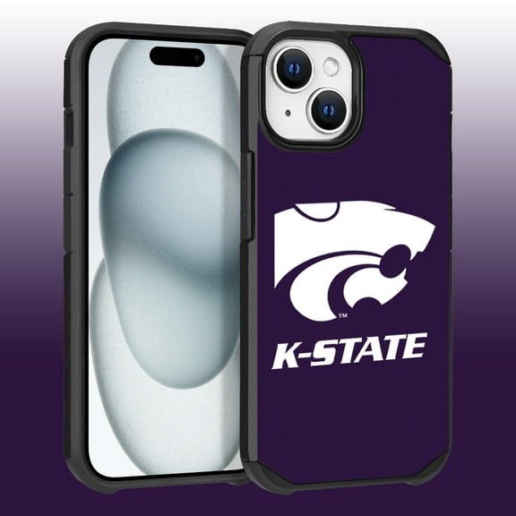 Apple iPhone 15 Plus (6.7) / Apple iPhone 14 Plus (6.7) - Licensed NCAA University of Kansas State Wildcats Logo on Purple Textured Dual Layer Case