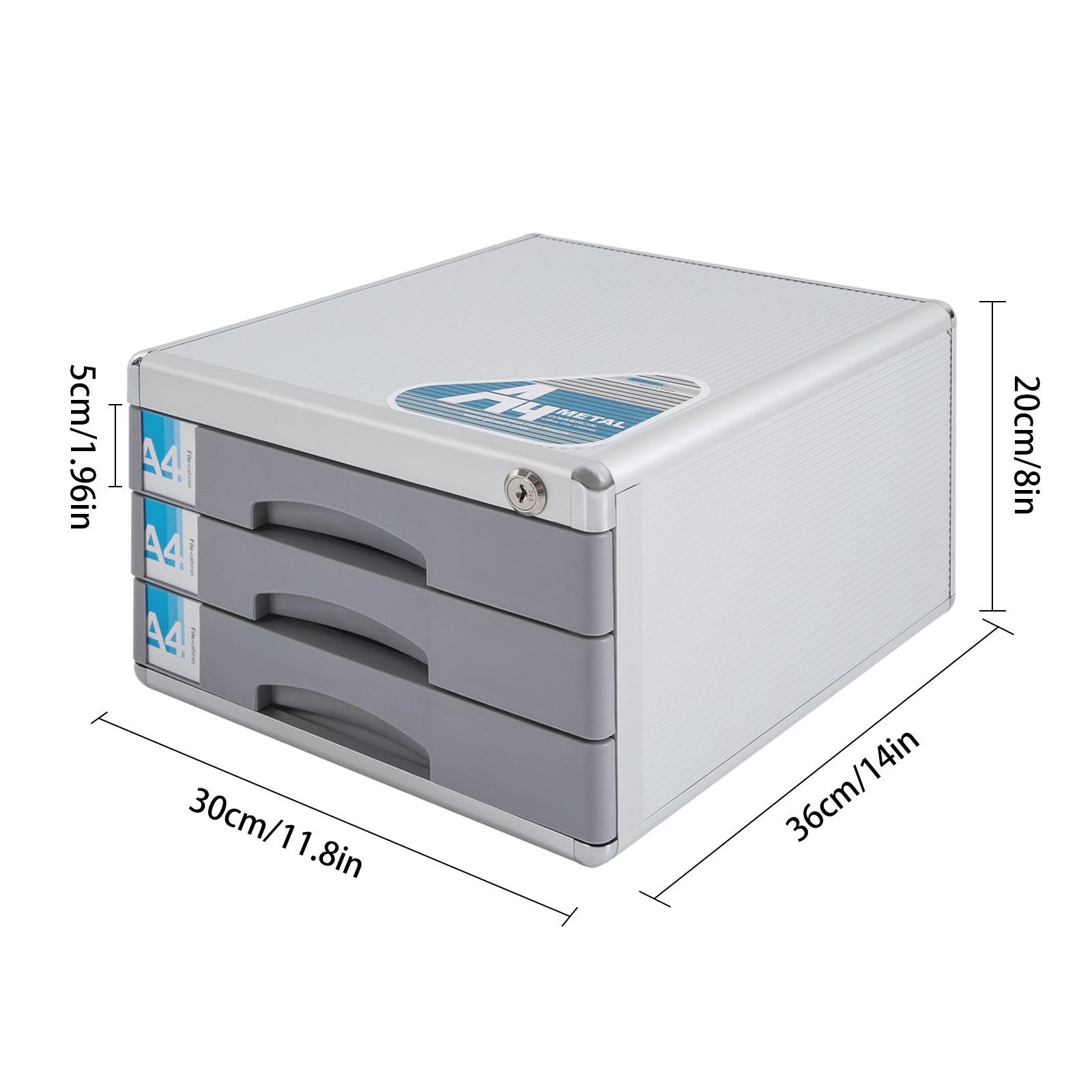 TFCFL 3 Tier File Cabient Drawers Organizer Desktop Lockable Filing Document Storage Box with 2x Keys