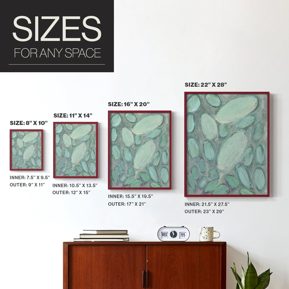 Blue Orbs II Framed Print in Red Solid Wood Framed Print No Nail Hanging