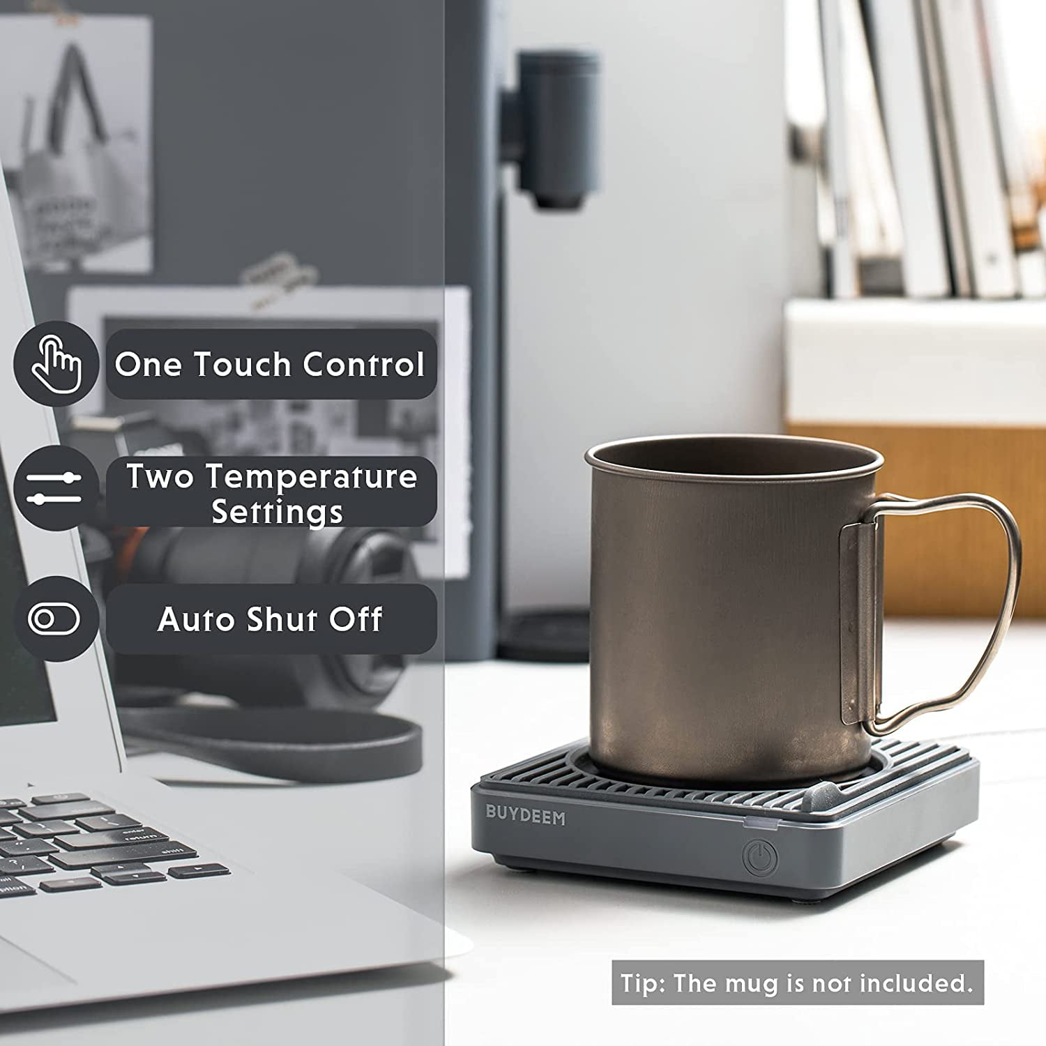 BUYDEEM OA2001B1 Extra Wide Mug Warmer, One-Touch Beverage Cup Warmer with 2 Temperature Settings and Auto Shut-Off.