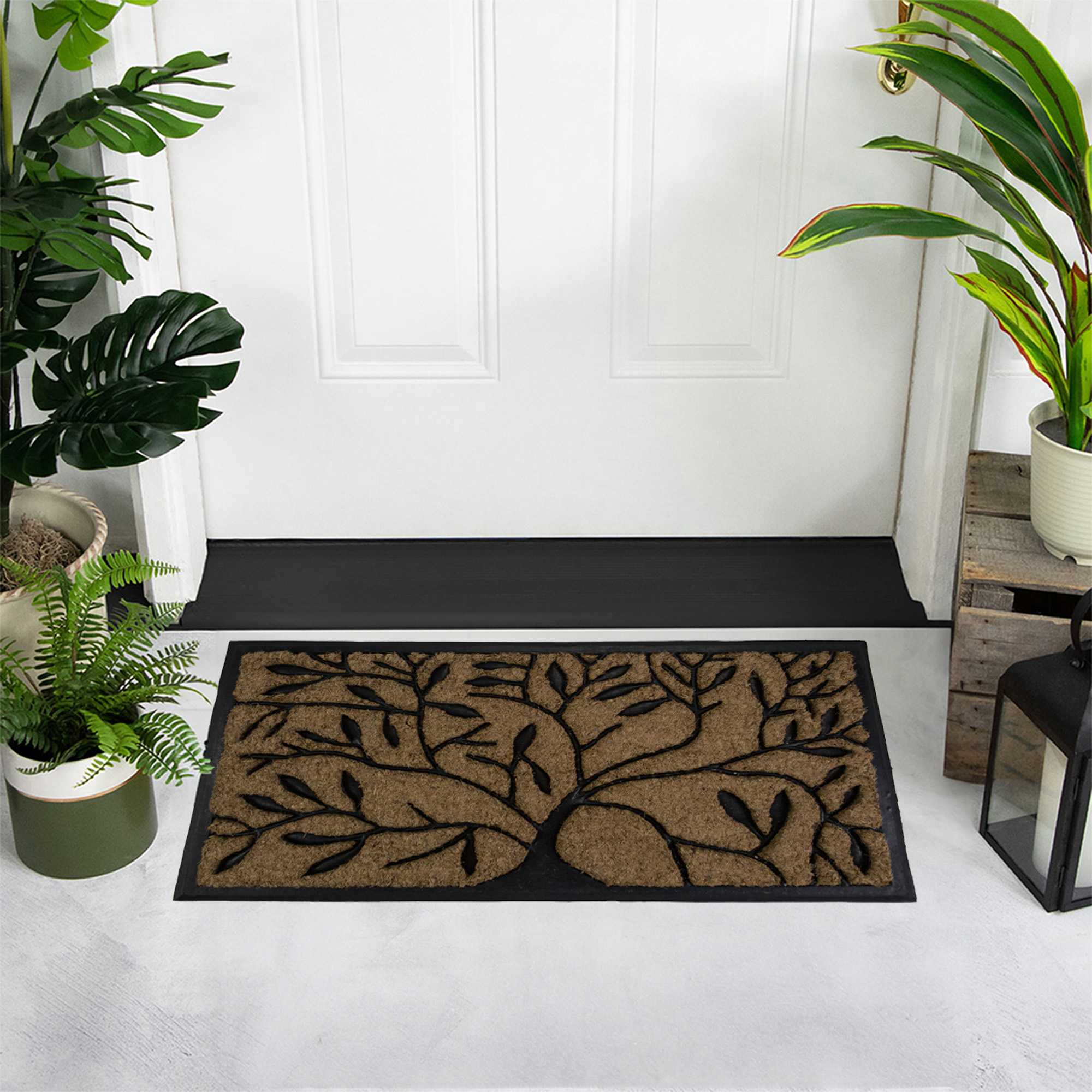 Decorative Black Rubber and Coir Outdoor Rectangular Door Mat 29.5" x 17.75"