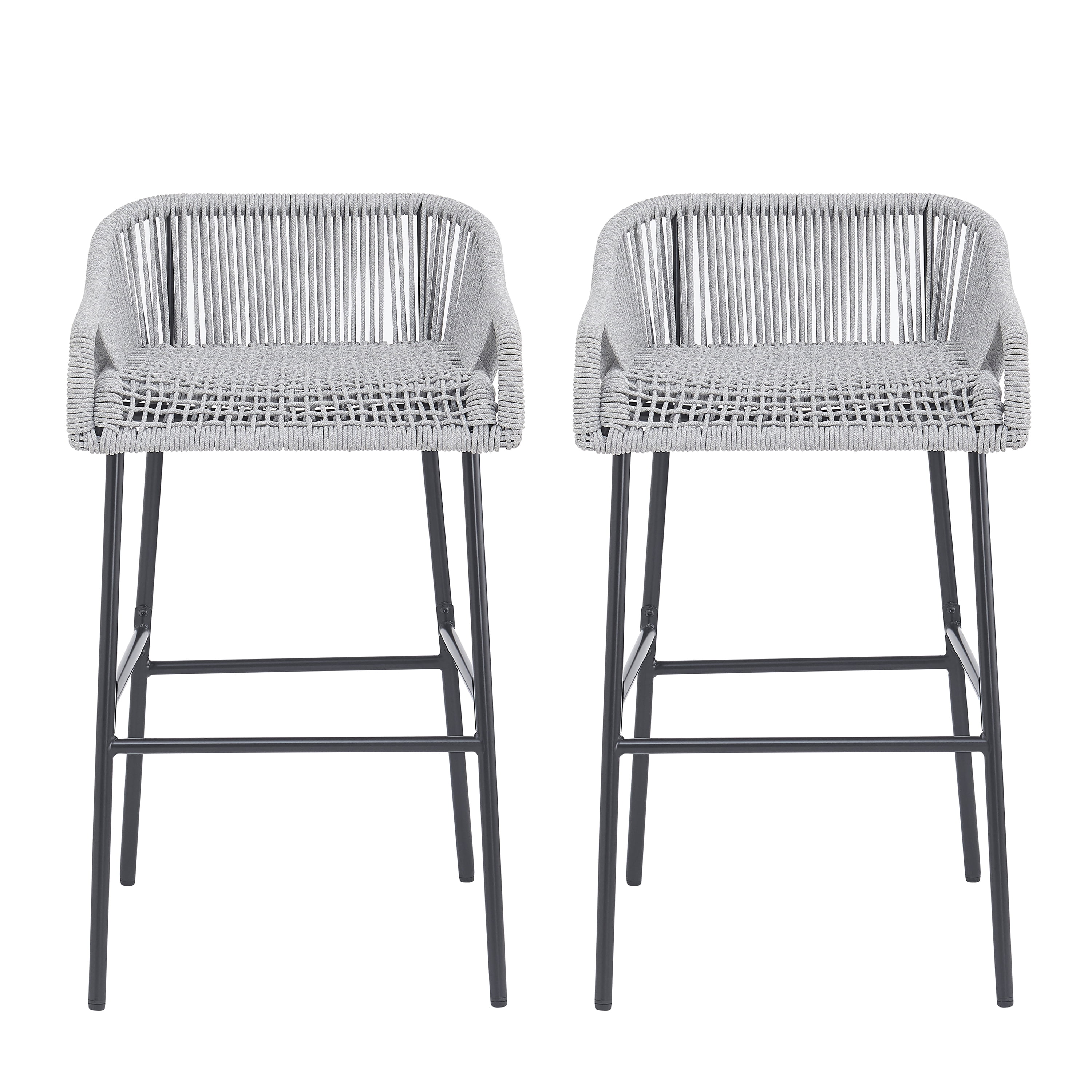 Outdoor Rope Bar Stools Set of 2 for Patio Bar Counter, Light Gray