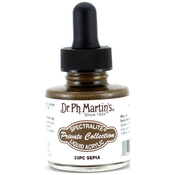 Dr. Ph. Martin's® Spectralite Private Collection Liquid Acrylics (33PC) Arcylic Paint Bottle, 1.0 US fl oz, Sepia, 1 Bottle