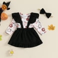 thumbnail image 2 of Baby Girls Halloween Outfits Ghost Pumpkin Long Sleeve Romper Bodysuit and Corduroy Suspender Skirt Overall Dress Set Fall Clothes, 2 of 8