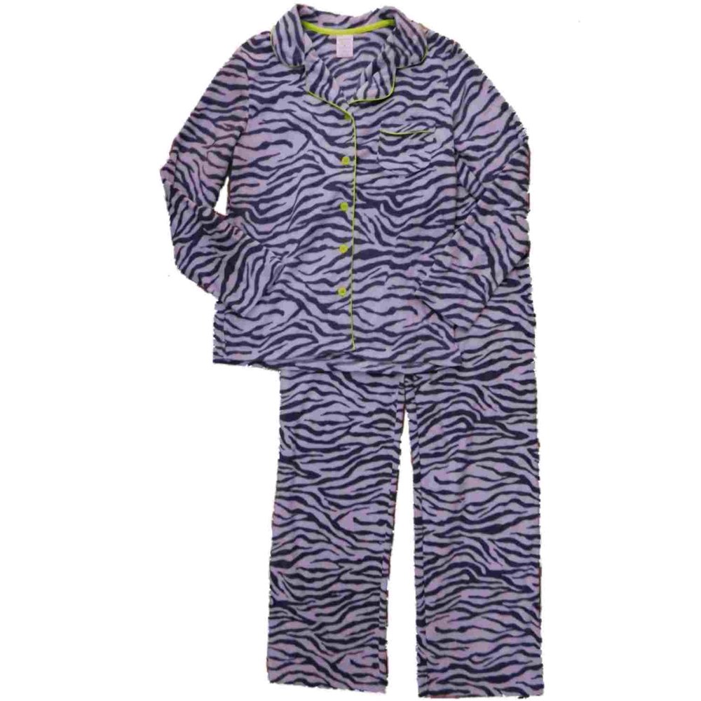 Sonoma Womens Gray & White Zebra Print Pajamas Tiger Stripe Fleece