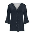 thumbnail image 3 of Feancey 3/4 Length Sleeve Women's Cardigans Button Down Casual Lightweight Cardigan Solid Color Vintage Beach Coverups Navy M, 3 of 4