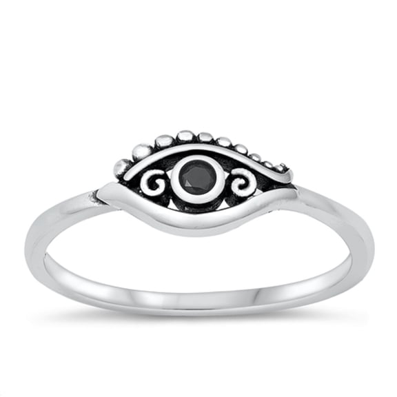 All in Stock Simulated Onyx Cubic Zirconia Protection From Evil Eye Ring Sterling Silver Size 9