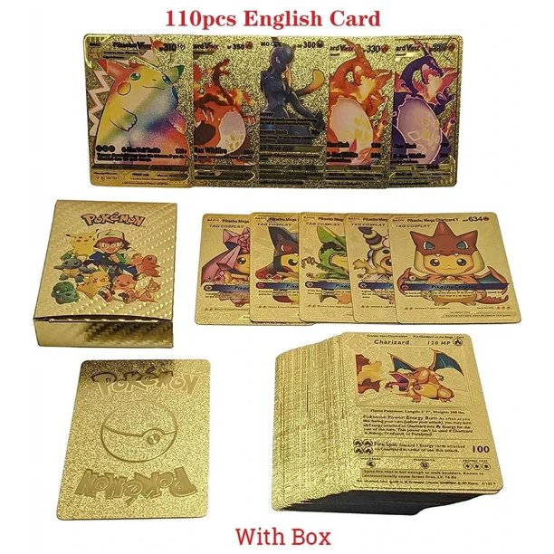 11-110Pcs Cards Gold Foil Golden Letters English Spanish French German Game Card Metalicas Charizard Vmax Gx Series Gift