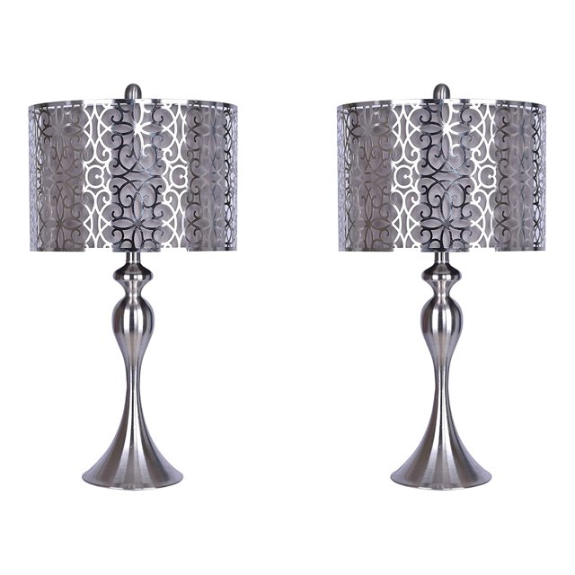 Grandview Gallery 26.5 Inch Tall Modern Table Lamps, Grey Fabric (Set of 2)