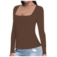 thumbnail image 2 of Women's T-Shirts Stylish Solid Color Casual Fashion Sexy Square T Shirt for Everyday Wear and, 2 of 6