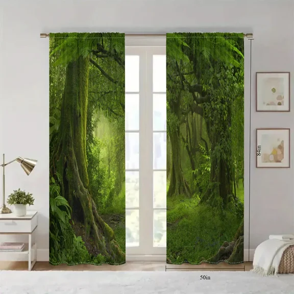 2Pcs Forest Nature Window Curtains Drapes For Bedroom Living Room Kitchen 84In