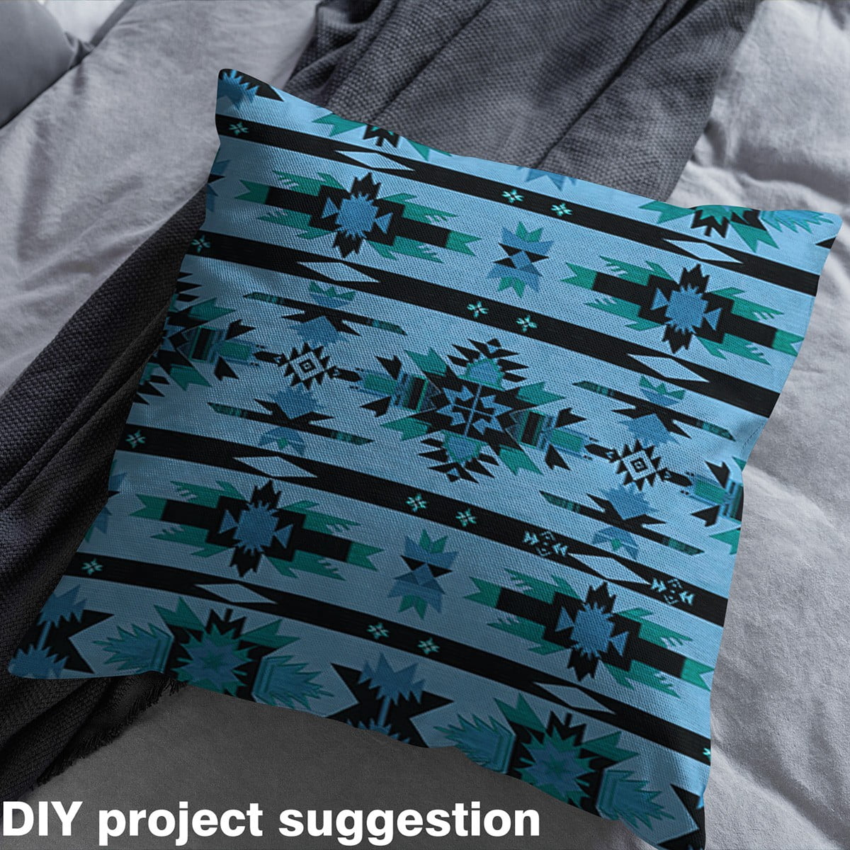 Feelyou Hippie Aztec Kids Fabric by the Yard 10 Yards, Deep Sky Blue Sewing Fabric, Bohemian Western Home Decor Fabric by the Yard, Luxury Bedroom Decor