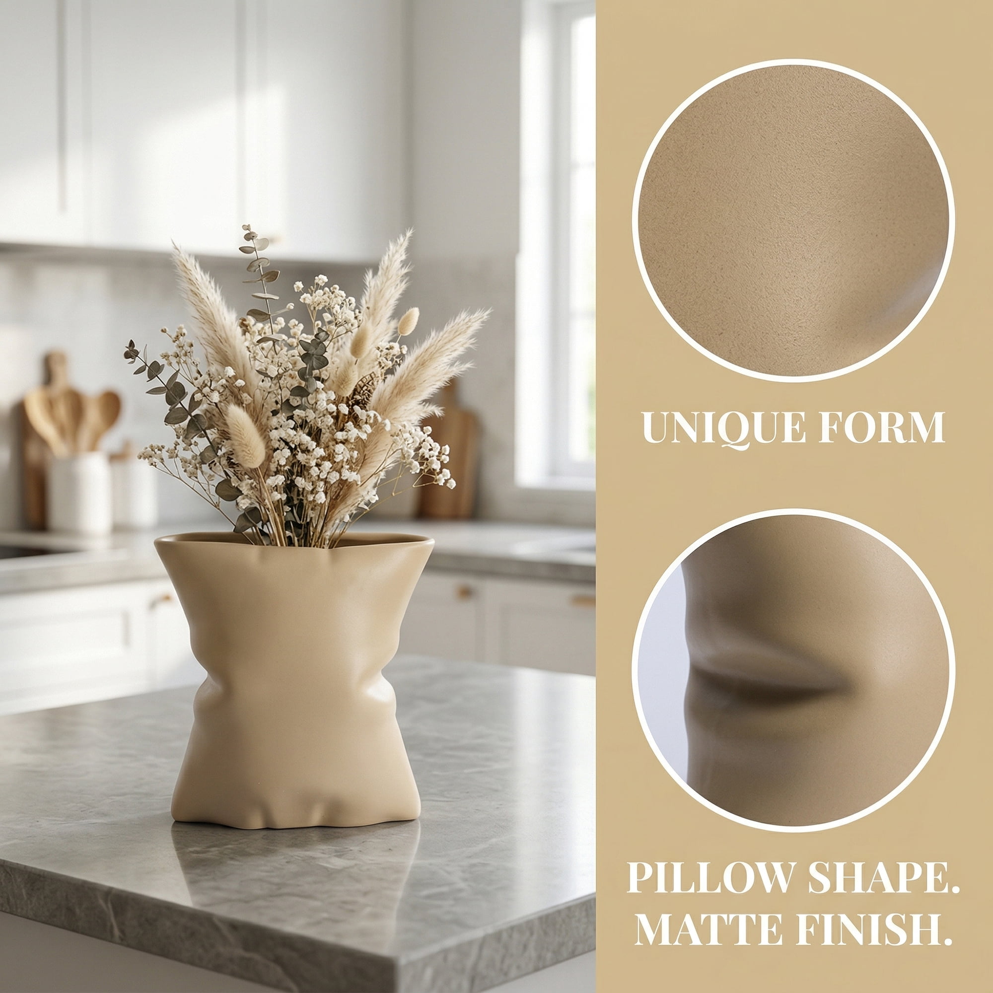 Unique Bargains Modern Ceramic Large Opening Flower Vase Khaki 5.6"L x 4.2"W x 6.2"H