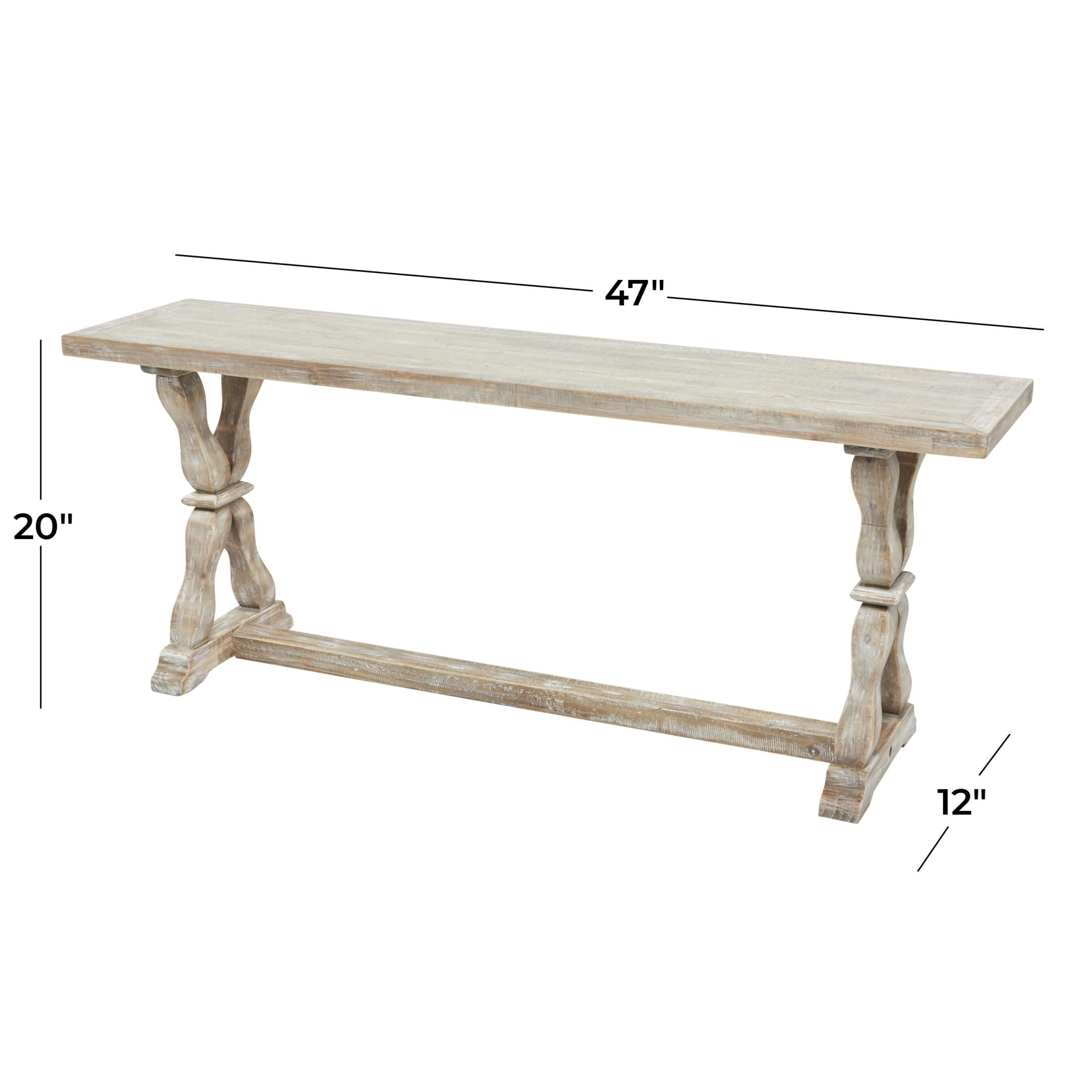 DecMode Wood Whitewashed Bench with Angled Turned Legs, Brown