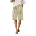 thumbnail image 4 of vigerkar Women Bermuda Shorts Knee Length High Waisted Shorts Summer Casual Capri Pants with Pockets (Khaki, S), 4 of 6
