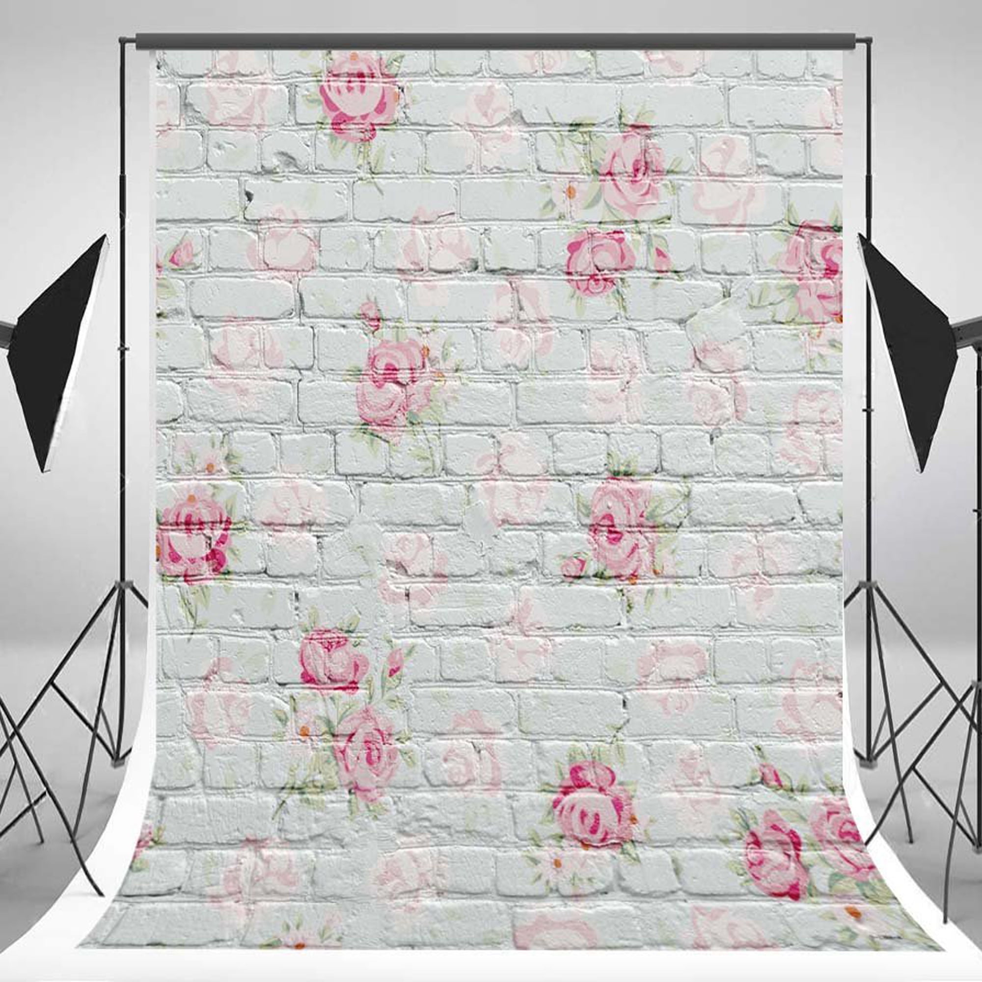 5x7ft Vinyl White Brick Wall Gray Road Party Decorations Photo Backdrop Seamless Folding and Washable No Wrinkle Photography Studio Background