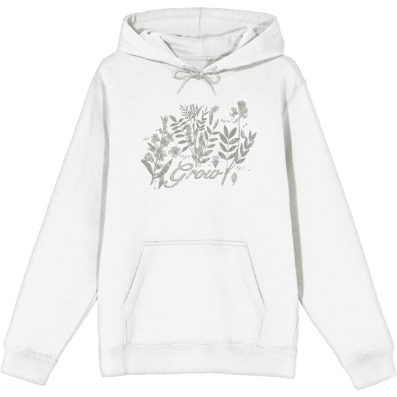 Grow Inspirational Vintage Botanicals Adult White Long Sleeve Hoodie-Large