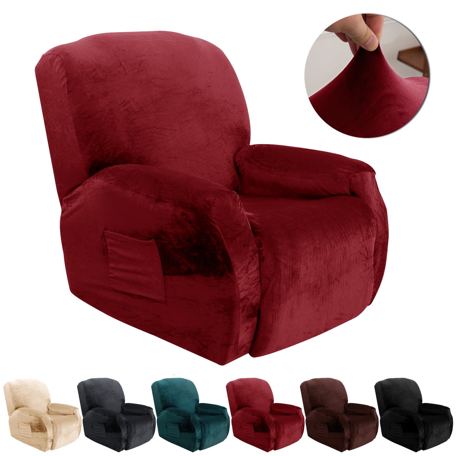 Rosnek Velvet Stretch Recliner Slipcovers, 4Pieces Recliner Chair