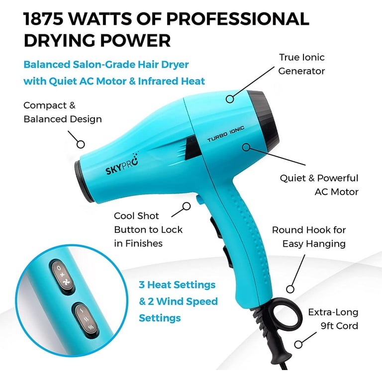 Turbo Ionic Blow Dryer with Attachments Quiet Powerful