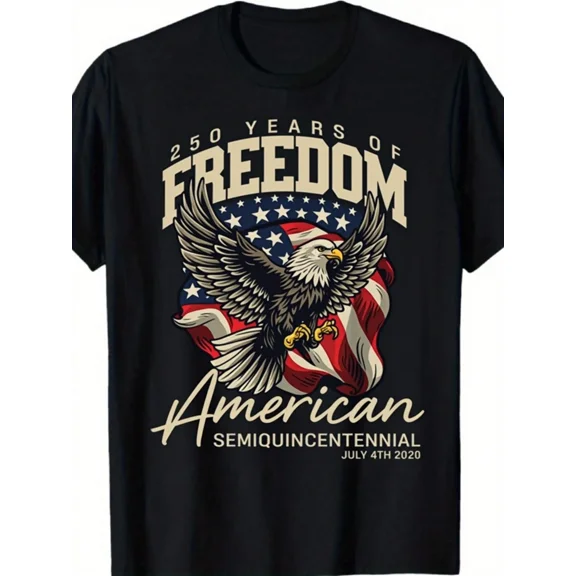 Patriotic American Flag Bald Eagle 250 Years of Freedom Men's Graphic T-Shirt