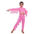 thumbnail image 6 of iiniim Girls Tassel Crop Tops and Fringe Pants Set for Performance Latin Dance 2 Pcs Ballroom Outfits Pink 16, 6 of 7