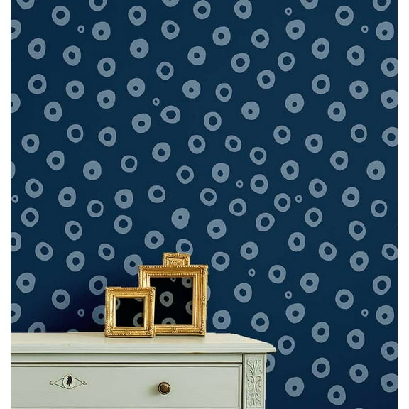 S4Sassy Peel & Stick Vinyl Wallpaper, Geometric Ring Pattern Wallpaper Contact Paper Waterproof - Blue, 25"x120" ,Removable Walls Covering for Kids room wall decor, Baby Room, Playroom