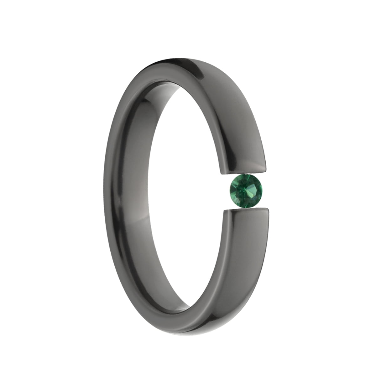 Emerald 4mm Black Zirconium Tension Set Ring