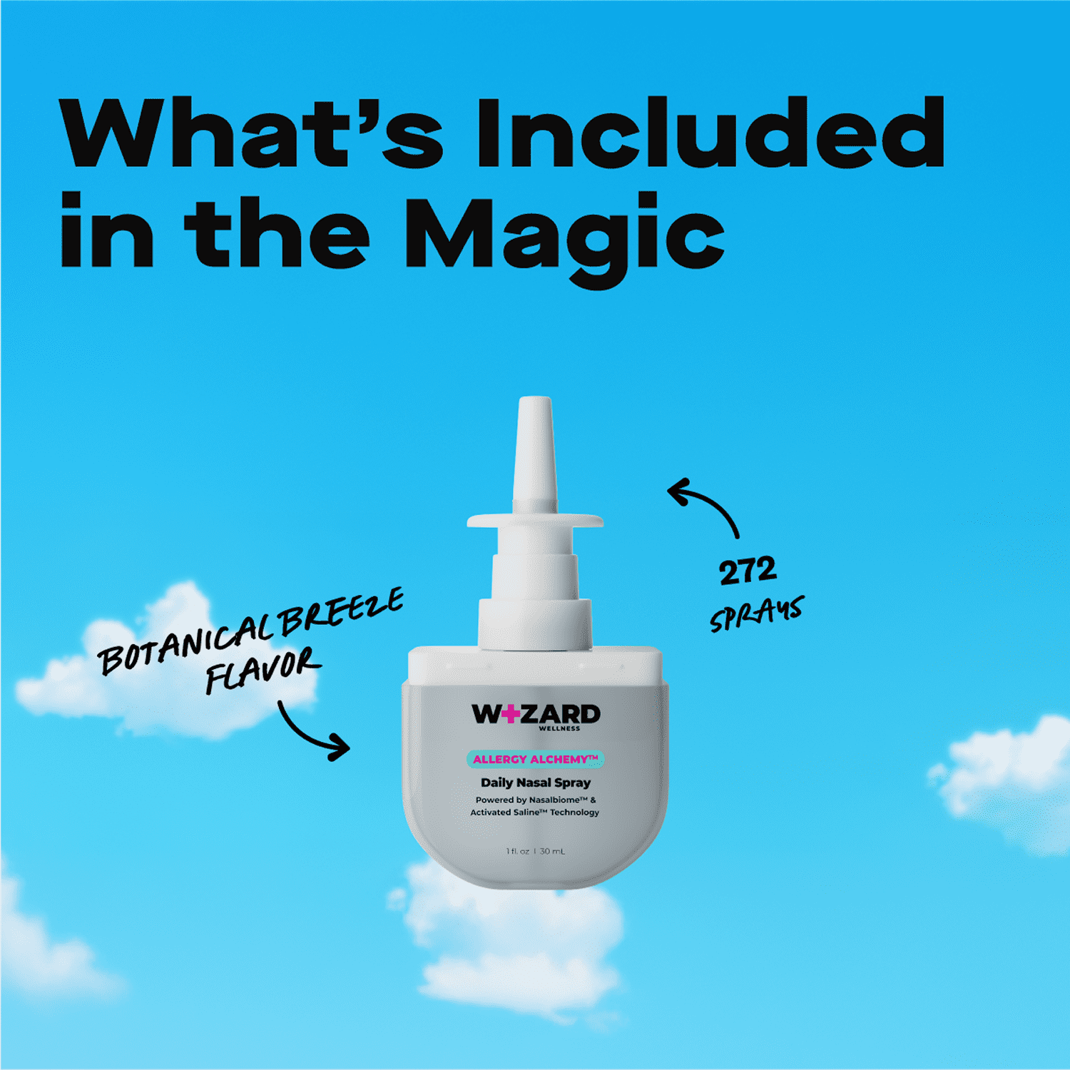 Wizard Wellness Daily Nasal Spray with Postbiotics, Drug-Free, Botanical Breeze, 272 Sprays