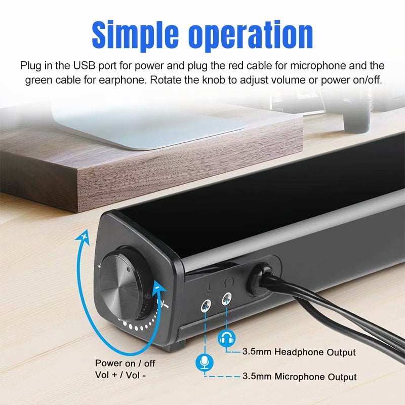 Postbud sneen lukke Wired Computer Sound Bar Speakers USB Powered with Mic 3.5mm Aux-in  Connection Stereo Mini Soundbar Speaker for PC Cellphone Tablets Desktop  Laptop - Walmart.com