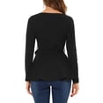 thumbnail image 3 of INSPIRE CHIC Women's Elegant Long Sleeve Knit Stretch Round Neck Tie Waist Flare Peplum Top XL Black, 3 of 5