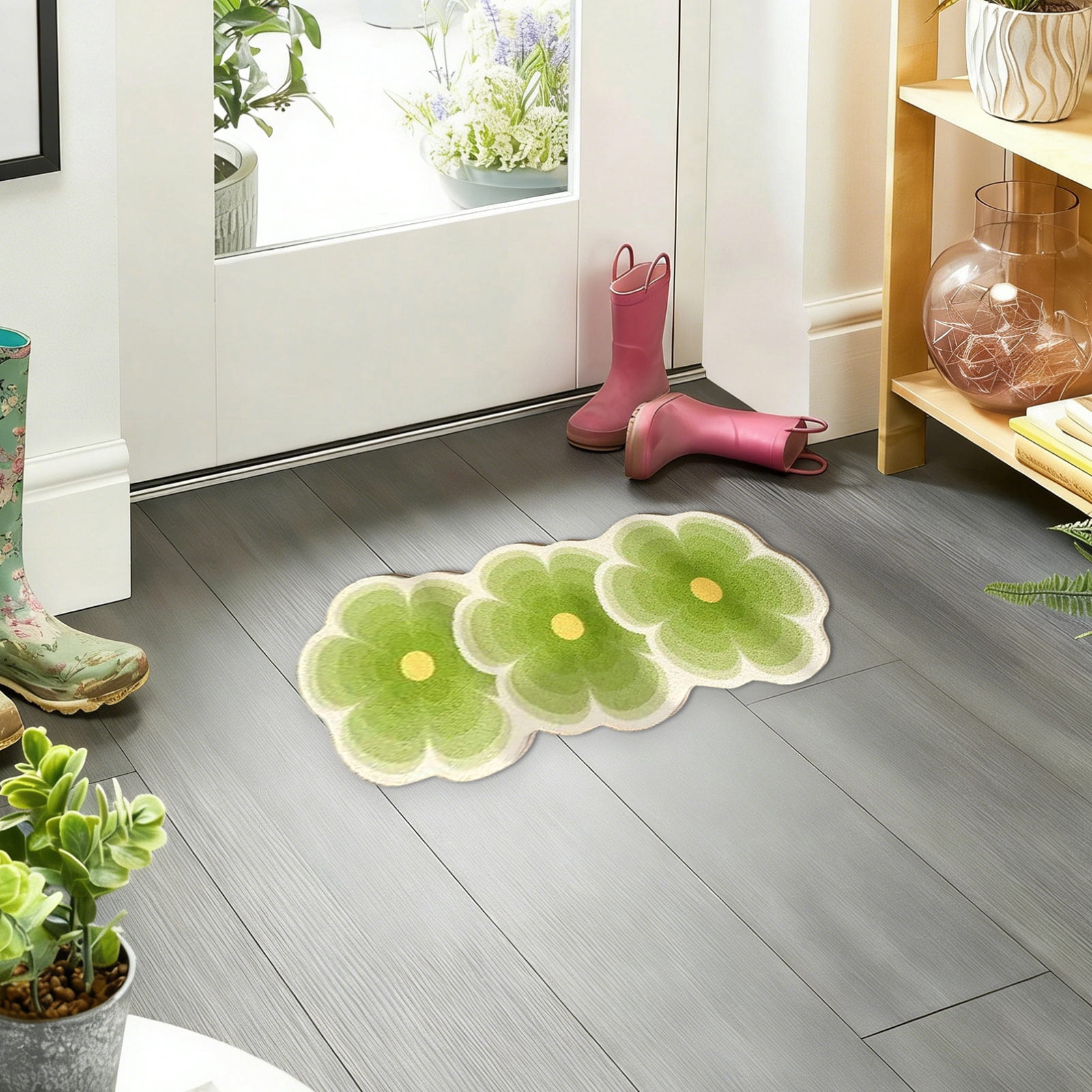 Flower Pattern Non Slip Washable Rugs Floor Mat Entryway Rug Non Slip Kitchen Floor Mats With Rubber Backing For Entrance Bedroom Bathroom Indoor Door Carpet For Home Light Green