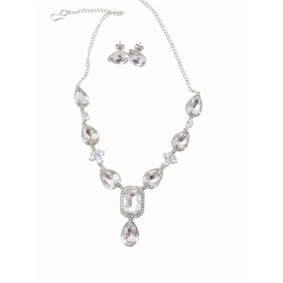 RK Art Jewelry - Women's White Crystal Necklace Set with Earrings, Statement Jewelry for Wedding, Party & Festive Wear