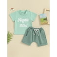 thumbnail image 2 of FEORJGP Toddler Baby 2 Piece Summer Outfits 0-3Y Kids Girl Boy Short Sleeve Shirt Crew Neck T-shirt Letter Print Tops and Elastic Shorts Set Infant Loose Casual Daily Cute Clothes, 2 of 9