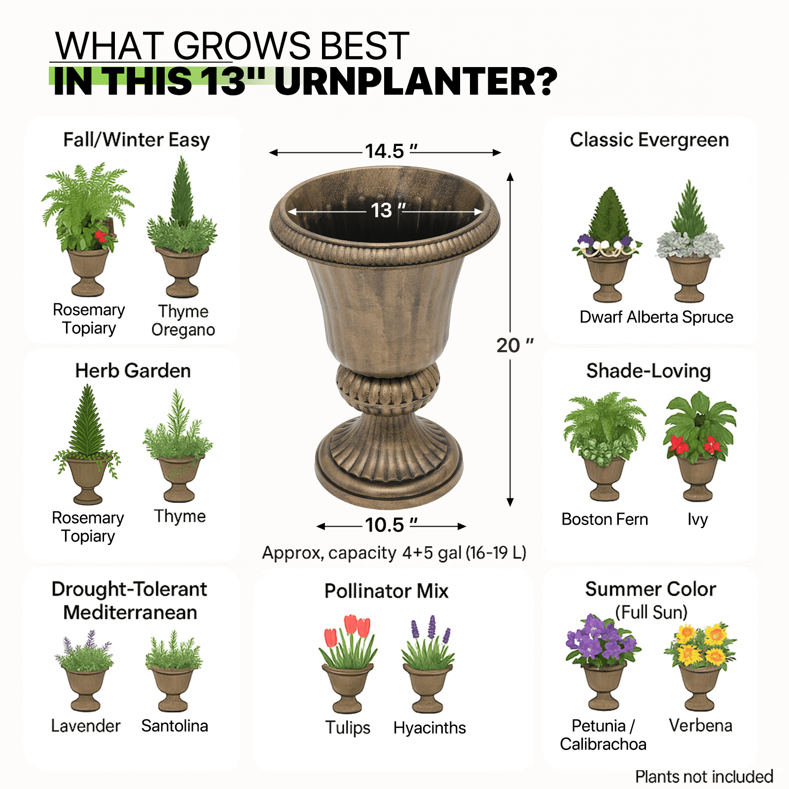 Magshion 20" Urn Planters 2-Pack, Weatherproof Tall Plastic Flower Pots for Indoor/Outdoor Garden Patio Porch Entryway Decor, Bronze