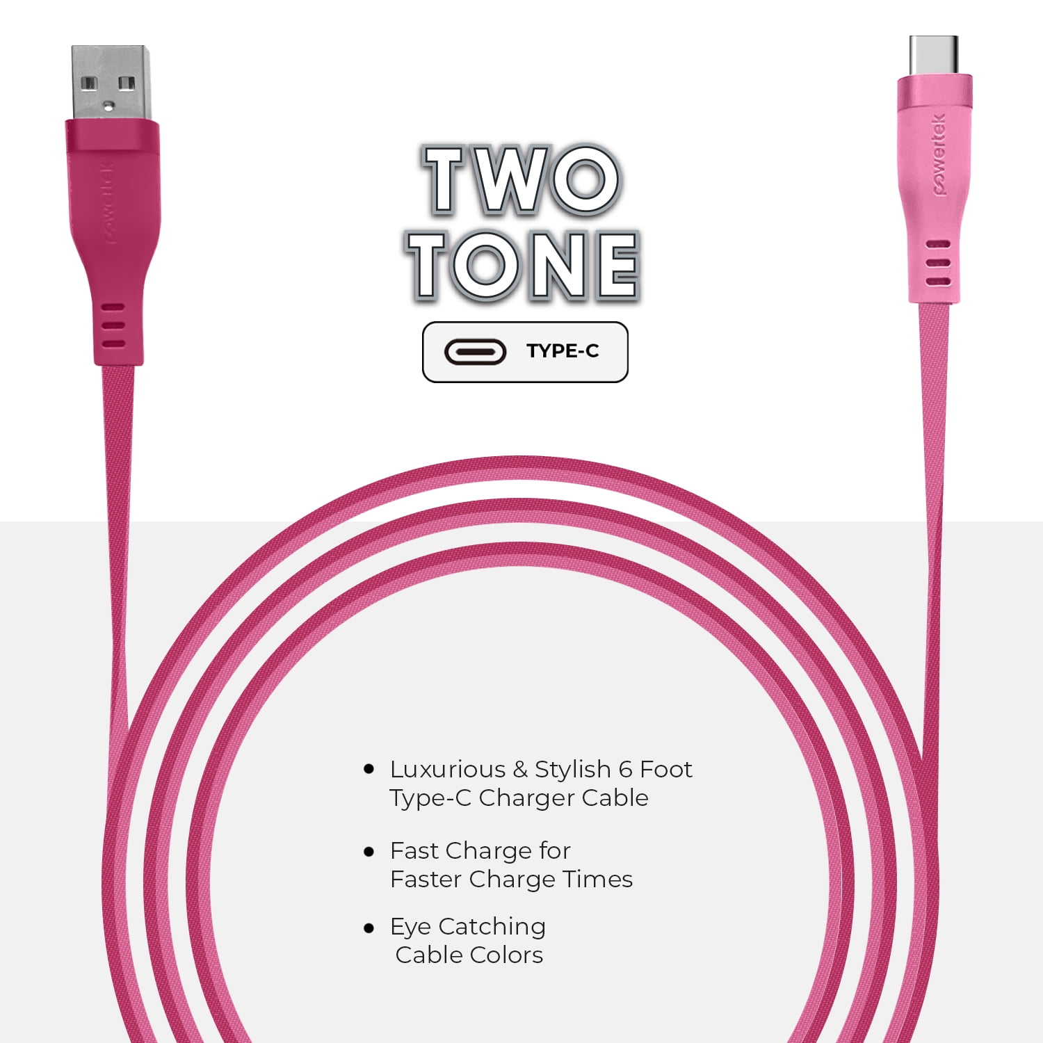 Liquipel Powertek Two Tone USB-A to USB-C - Pink