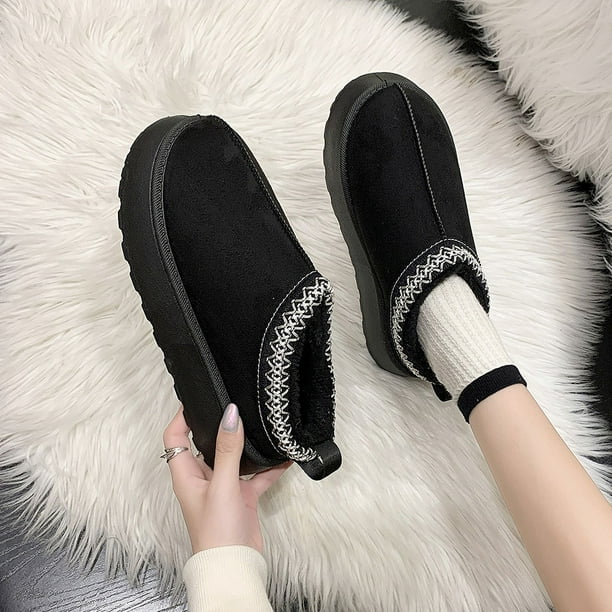 Botas de nieve para mujer, de invierno, con forro polar, cálidas, de suela gruesa, sin tacón, con punta cerrada, pantuflas de felpa, zapatos acolchados de algodón